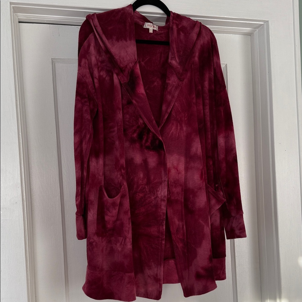 Stella Tweed Burgundy Tie-Dye Hooded Cardigan